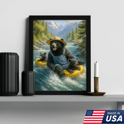 Bear River Adventure Canvas Wall Art – Cute Bear Family Wall Decor for Cabin & Nature Lovers