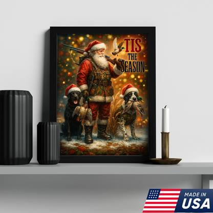 Rustic Christmas Hunting Canvas Art - Santa with Hunting Dogs and Ducks Holiday Wall Decor