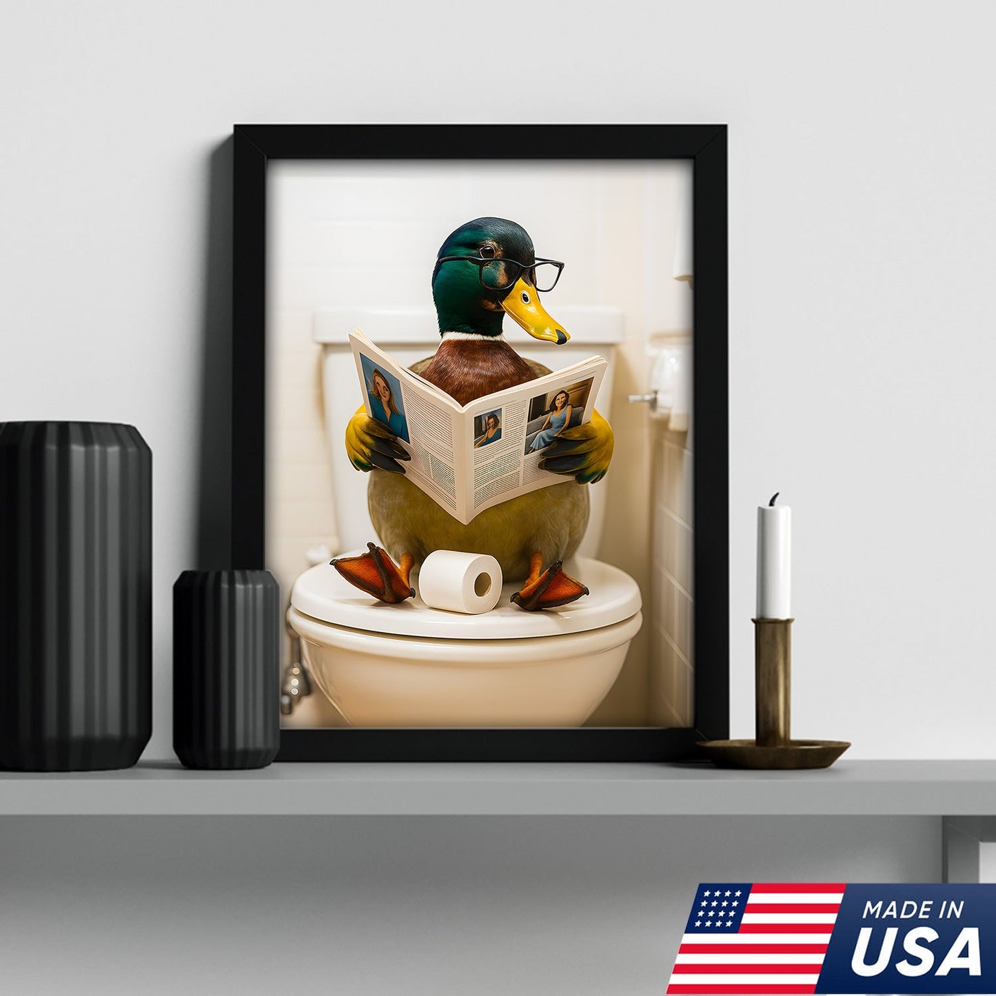 Funny Duck Bathroom Canvas Wall Art – Unique Gift for Hunters, Wildlife Lovers & Cabin Decor