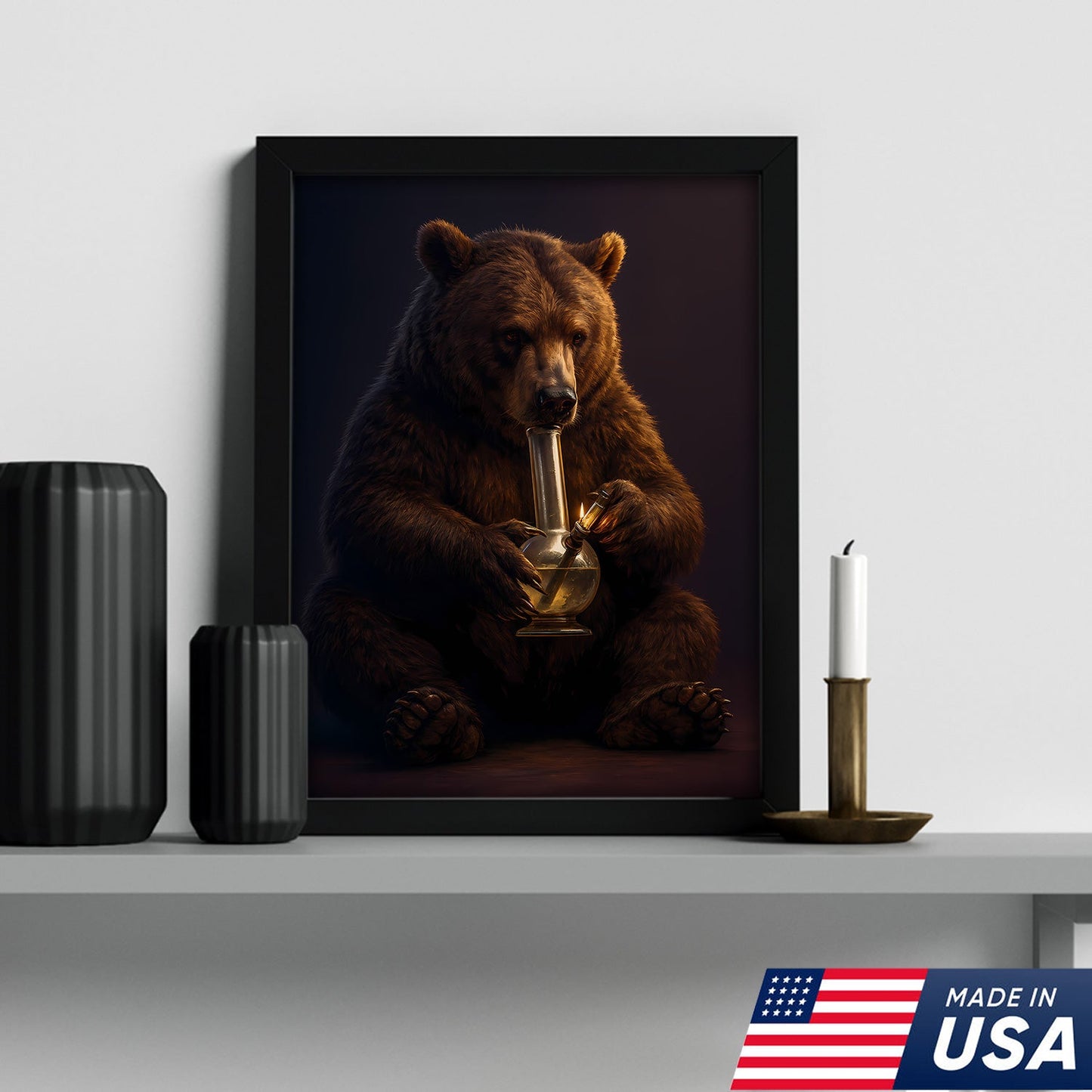 Rustic Bear Smoking Canvas Wall Art – Funny Cabin Decor for Hunters & Outdoor Lovers