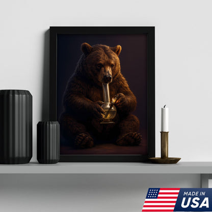 Rustic Bear Smoking Canvas Wall Art – Funny Cabin Decor for Hunters & Outdoor Lovers