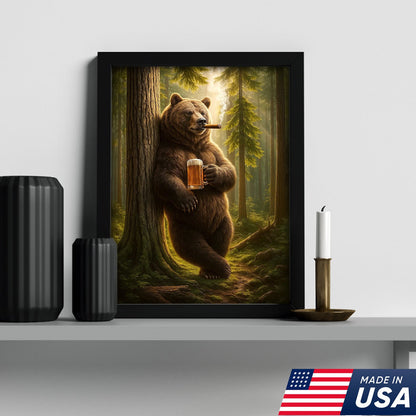 Rustic Bear in Forest Canvas Wall Art, Woodland Animal Decor, Nature Landscape Home Decoration
