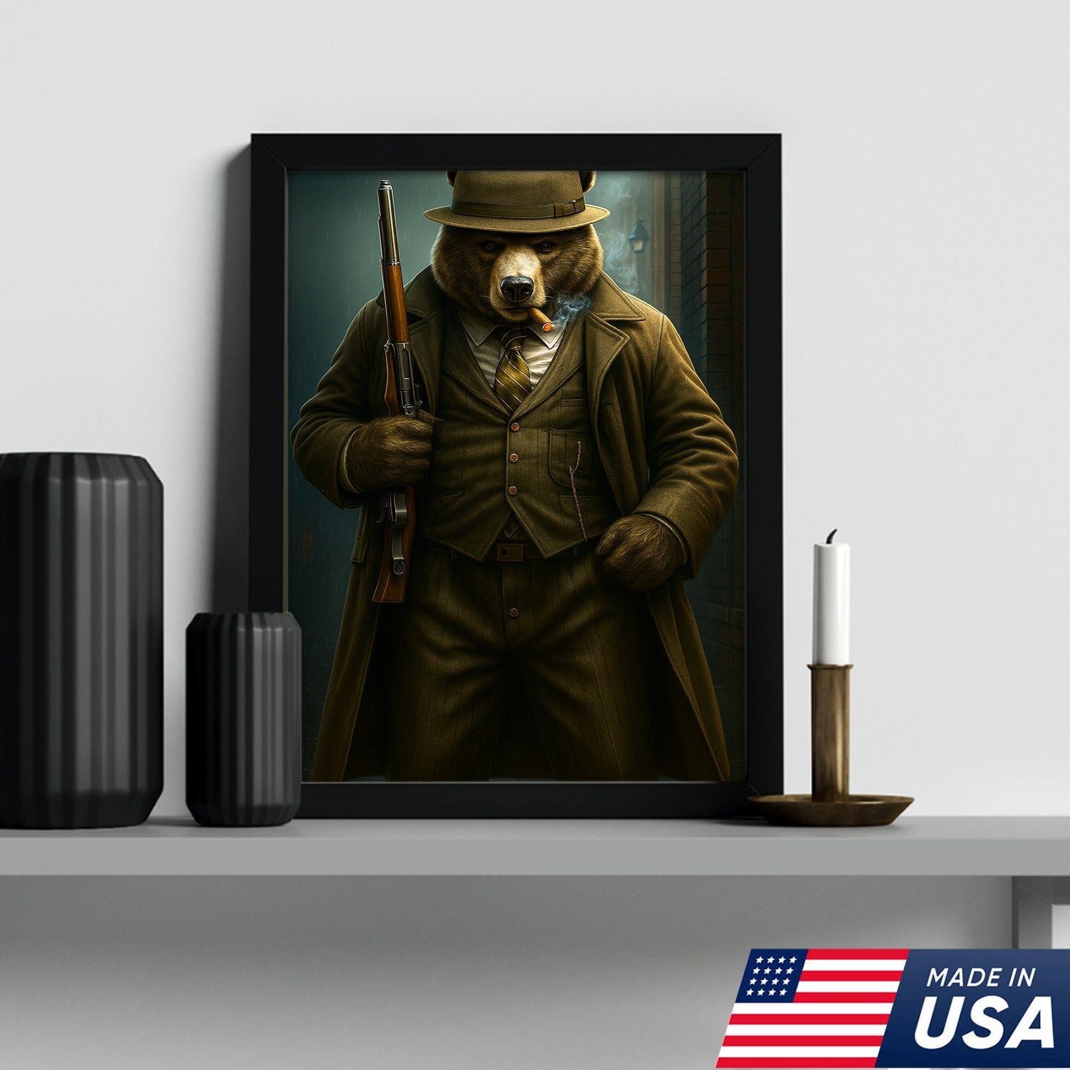 Vintage Gentleman Bear Hunter Canvas – Rustic Lodge Wall Art for Hunters & Outdoorsmen