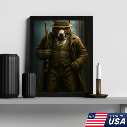 Vintage Gentleman Bear Hunter Canvas – Rustic Lodge Wall Art for Hunters & Outdoorsmen