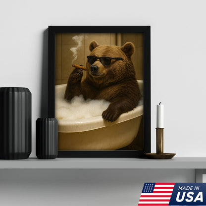 Cool Bear Canvas Wall Art – Funny Relaxing Bathtub Gift for Hunters & Outdoorsmen