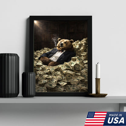 Luxury Bear Wall Art Canvas Print, Powerful Wealth Animal Portrait Illustration