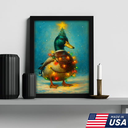 Funny Mallard Duck Christmas Canvas Wall Art – Festive Holiday Decor – Rustic Lodge Gift Idea