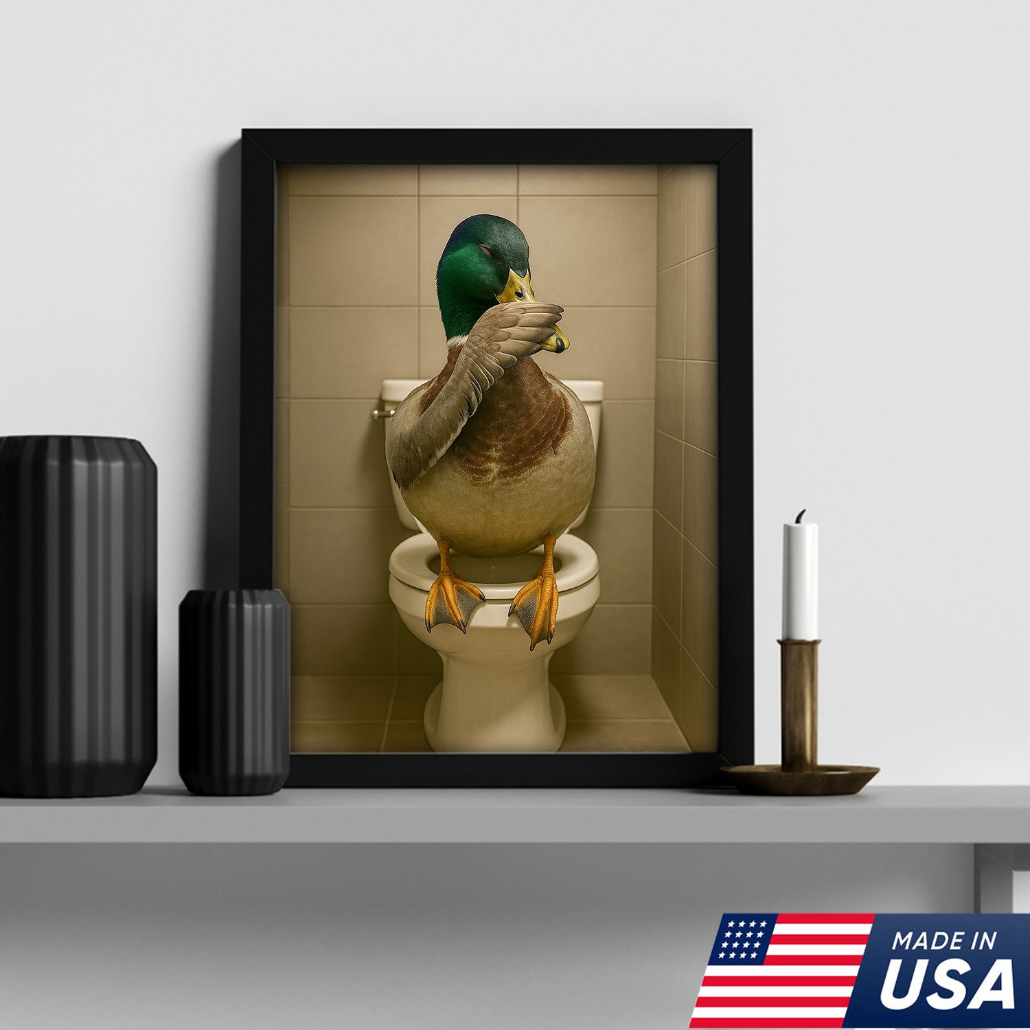 Funny Duck Bathroom Wall Art – Hilarious Rustic Toilet Canvas for Cabin, Lodge & Man Cave Decor