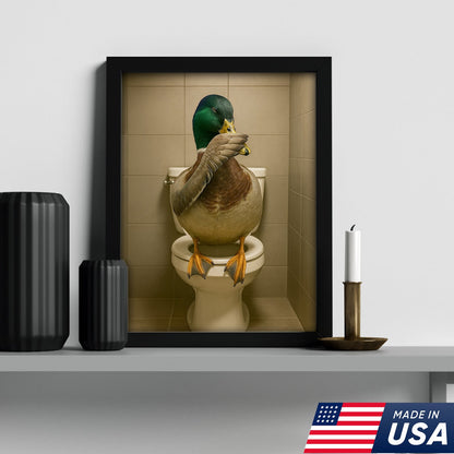 Funny Duck Bathroom Wall Art – Hilarious Rustic Toilet Canvas for Cabin, Lodge & Man Cave Decor