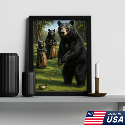 Funny Bear Golf Canvas – Rustic Cabin Wall Art Gift for Hunters, Golf Lovers & Man Caves