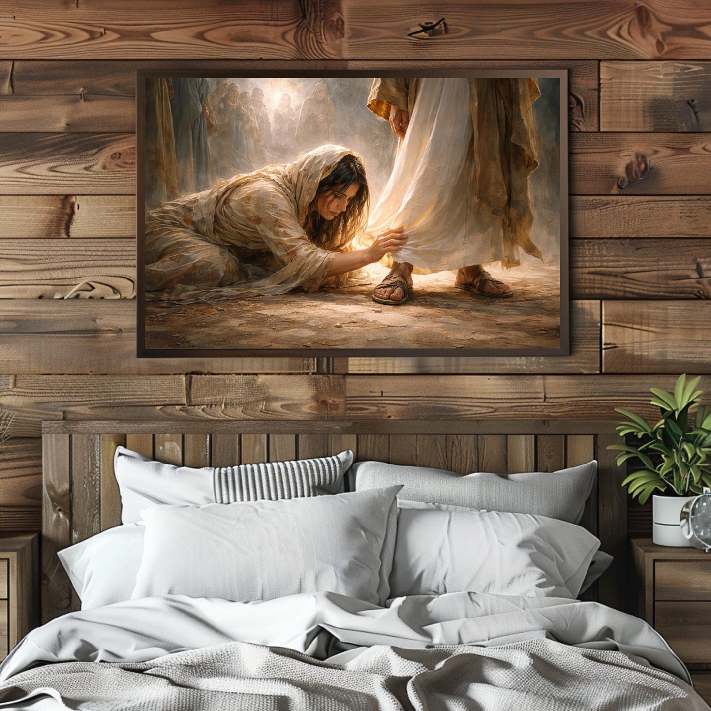 Woman Healed by Faith Christian Wall Art Touching the Hem of Jesus’ Garment Canvas