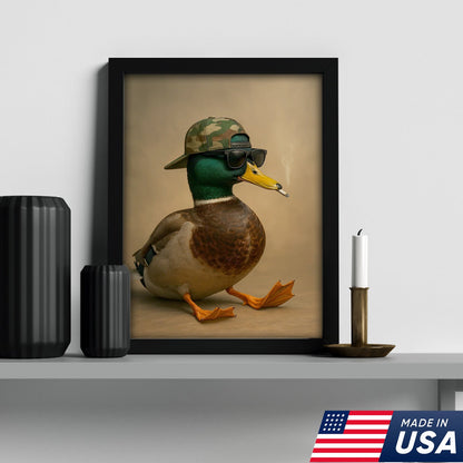 Cool Mallard Duck with Camo Hat Wall Art – Funny Hunting Canvas Print