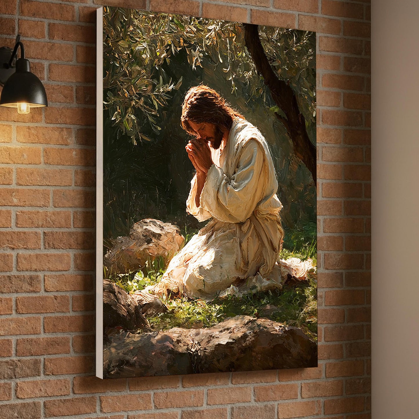 Jesus Praying in Gethsemane Canvas – Christian Wall Art of Faith
