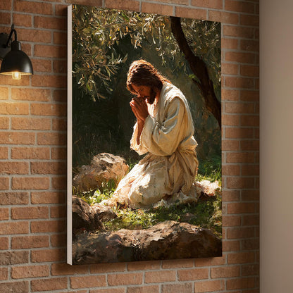 Jesus Praying in Gethsemane Canvas – Christian Wall Art of Faith