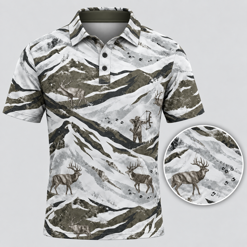Elk Hunting Frost Mountain Field Polo Shirt VCE1016