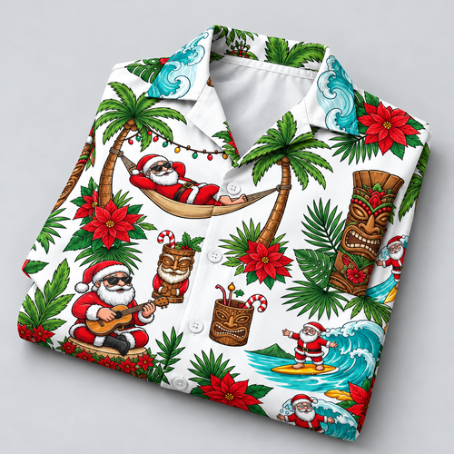 Funny Xmas Tropical Santa Claus Holiday Hawaiian Shirt VC231004