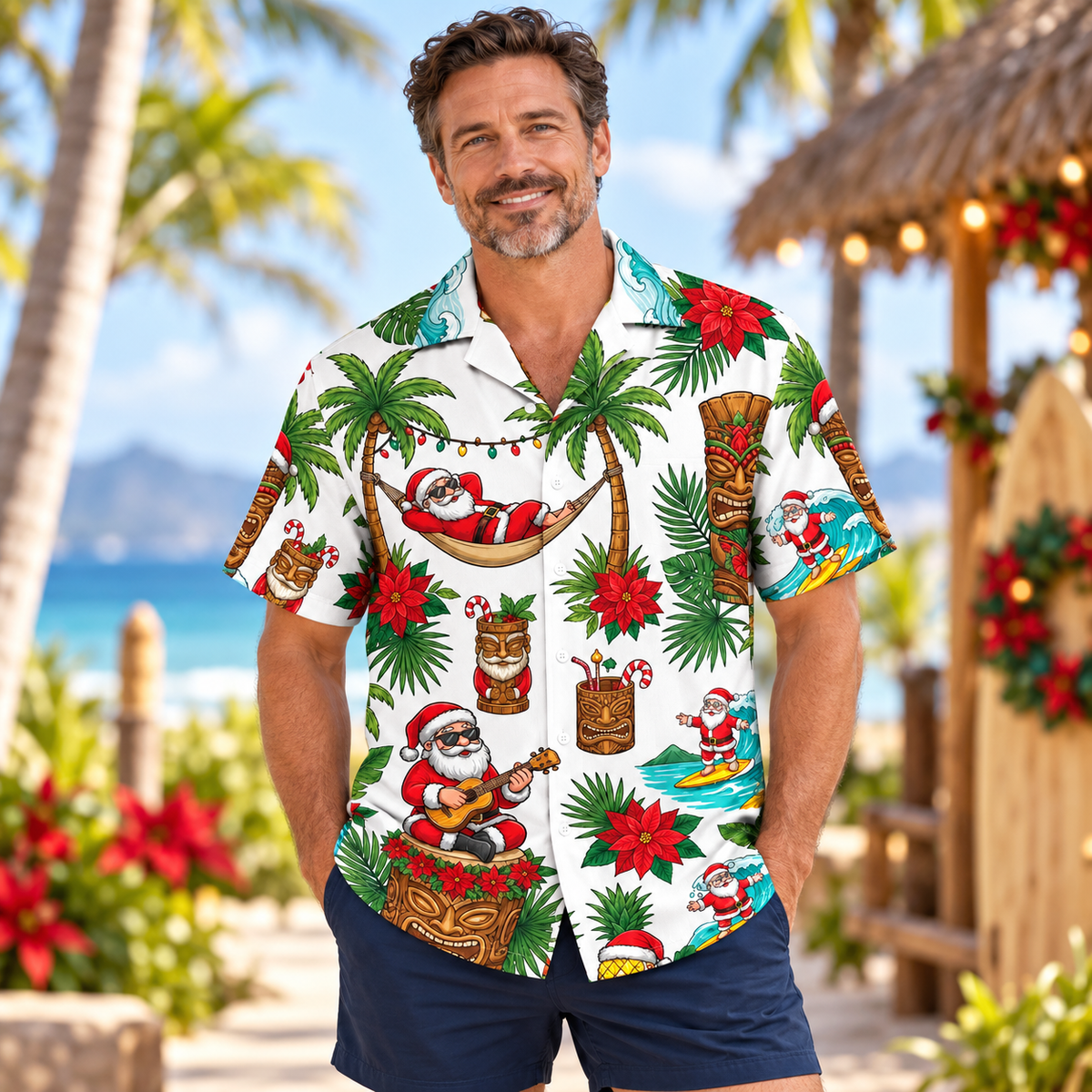 Funny Xmas Tropical Santa Claus Holiday Hawaiian Shirt VC231004
