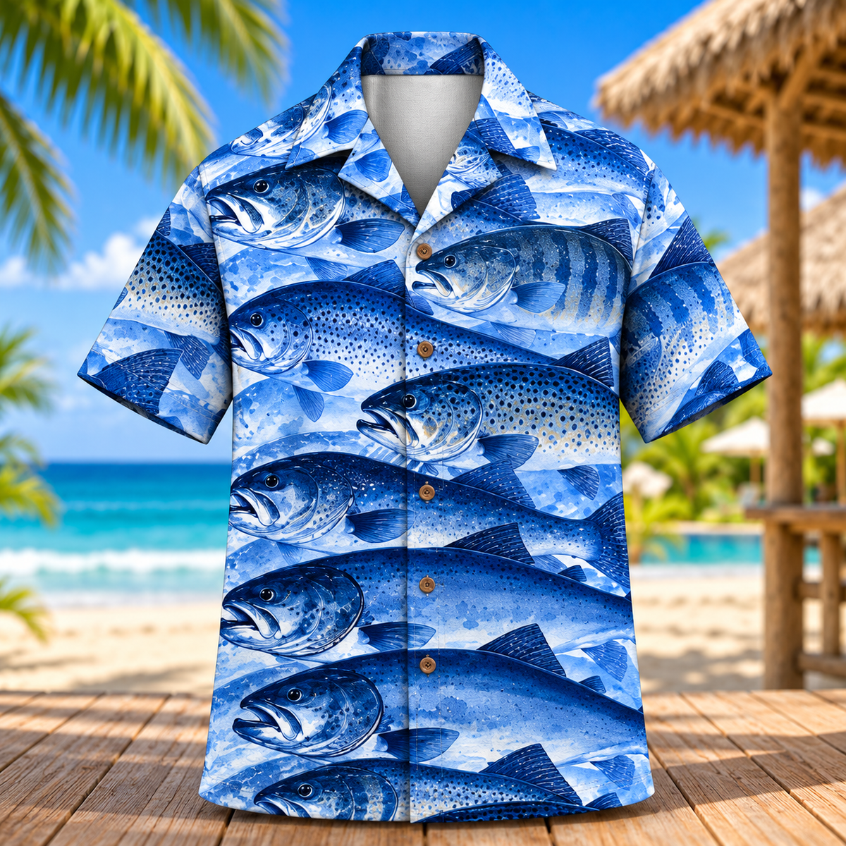 Fishing Blue pattern Polo Shirt VCE051033
