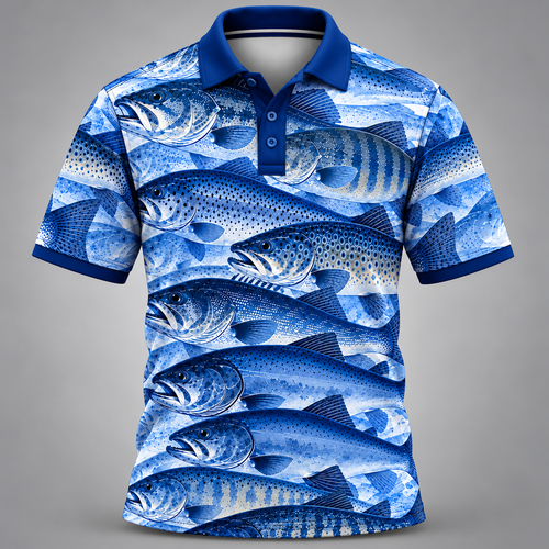 Fishing Blue pattern Polo Shirt VCE051033
