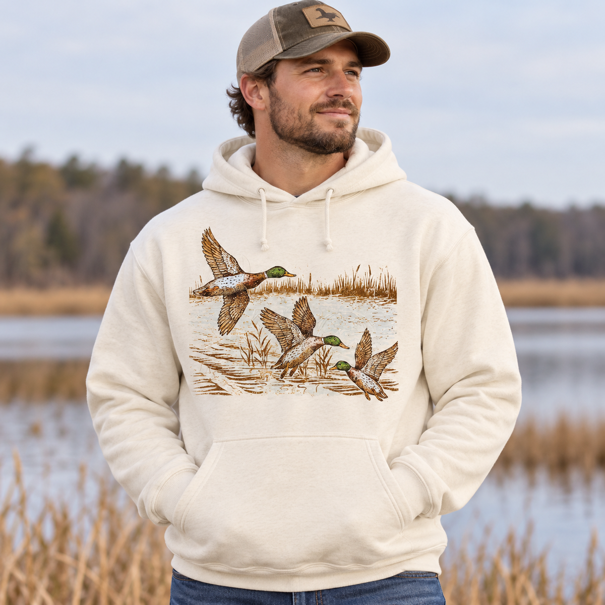 Retro 90s Mallard Duck Mockneck Hoodie