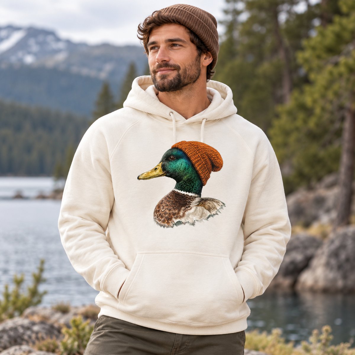 Funny Duck in Beanie Hoodie