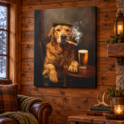 Golden retriever beer and cigar canvas Wall Art