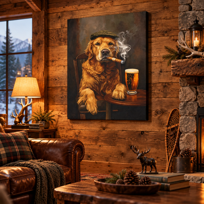 Golden retriever beer and cigar canvas Wall Art