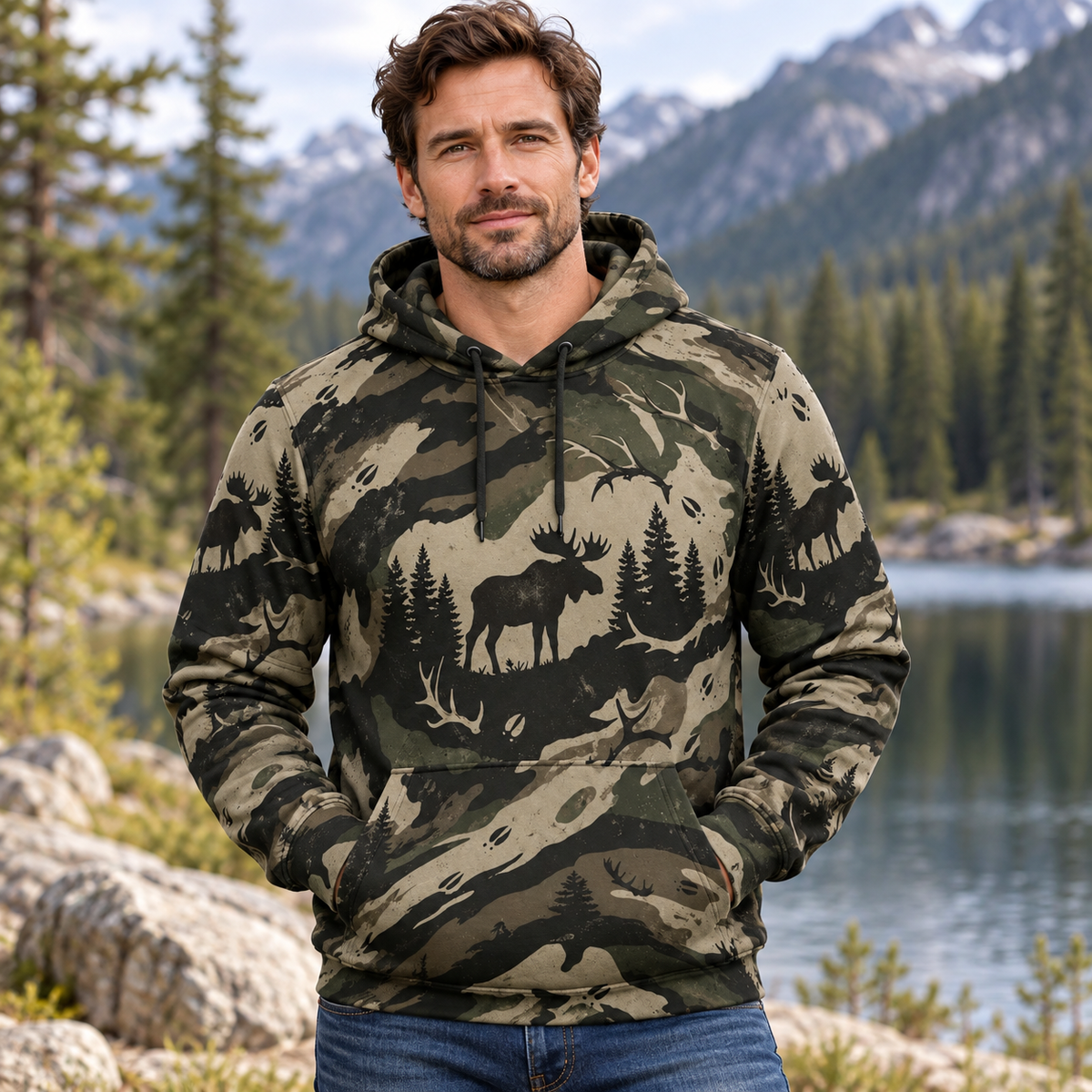 Moose Hunting Camo silhouette Hoodie VC271001