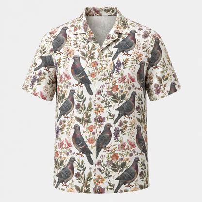 Dove Sprig Polo Shirt Cream Minimalist Print VCP1039