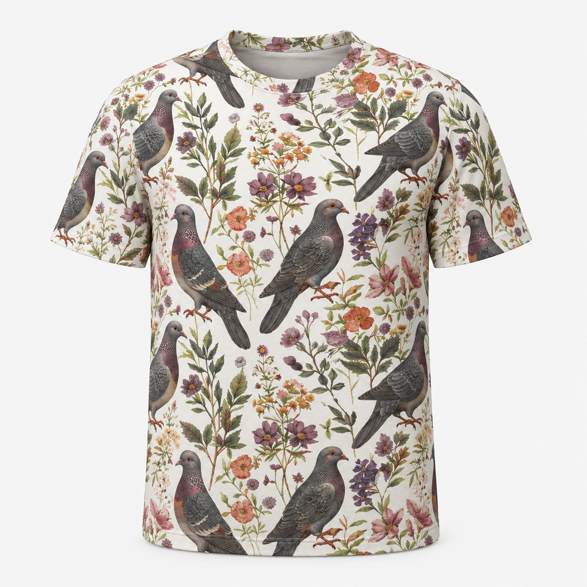 Dove Sprig Polo Shirt Cream Minimalist Print VCP1039