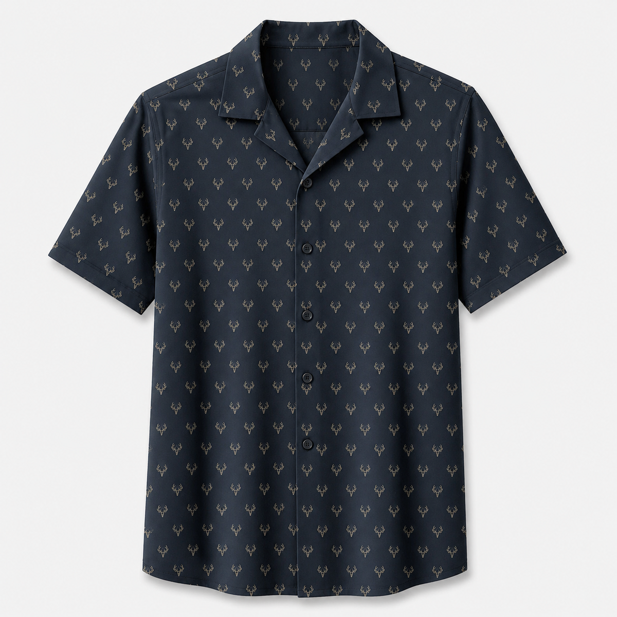 Navy Deer Skull Micro Pattern Polo Shirt DP1012