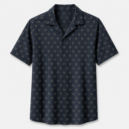 Navy Deer Skull Micro Pattern Polo Shirt DP1012