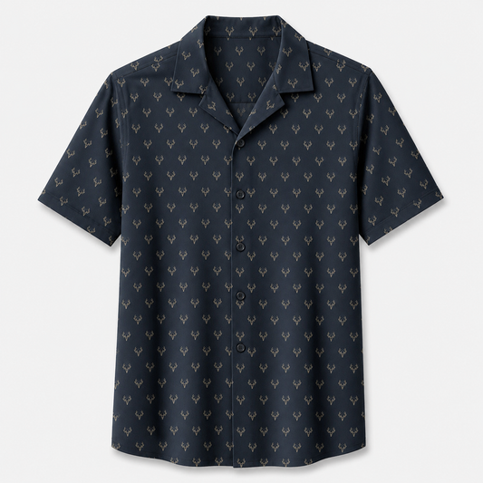 Navy Deer Skull Micro Pattern Polo Shirt DP1012