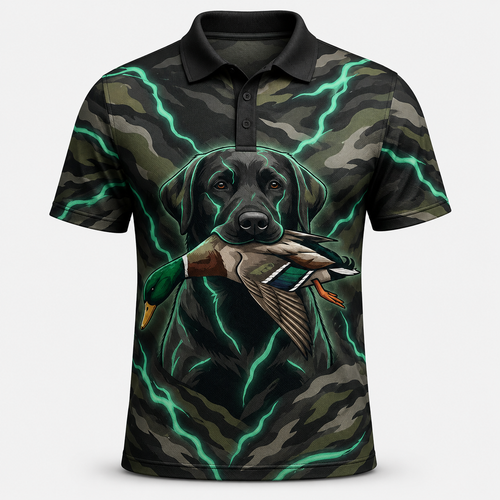 Black Lab Duck Retriever Lightning Camo Polo Shirt VCP1021