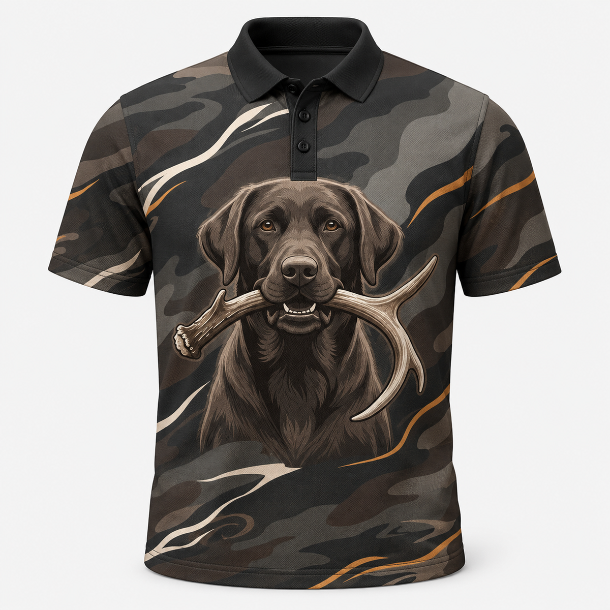 Chocolate Lab Retriever Antler Camo Polo Shirt VCP1022