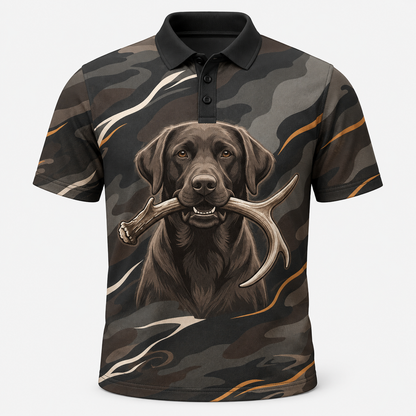 Chocolate Lab Retriever Antler Camo Polo Shirt VCP1022
