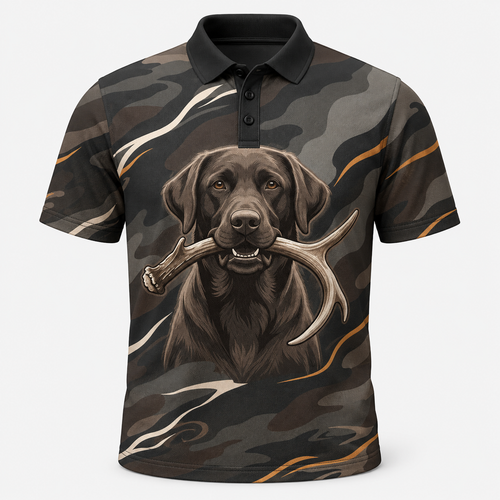 Chocolate Lab Retriever Antler Camo Polo Shirt VCP1022