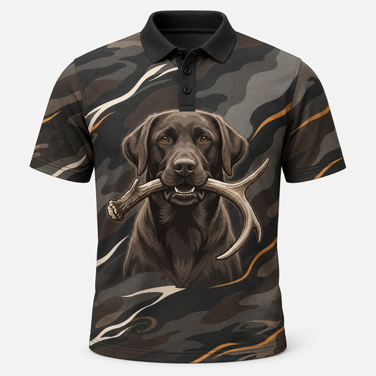 Chocolate Lab Retriever Antler Camo Polo Shirt VCP1022