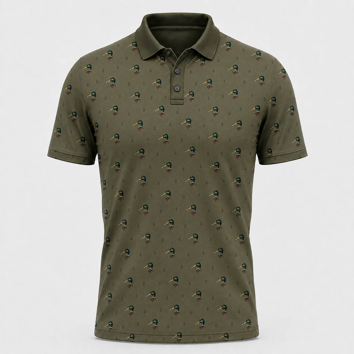 Mallard Duck Head Pattern Olive Polo Shirt VCP1019