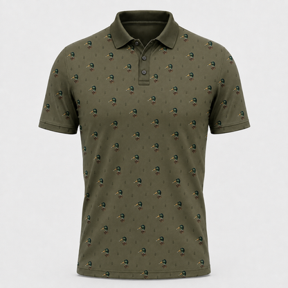 Mallard Duck Head Pattern Olive Polo Shirt VCP1019