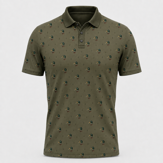 Mallard Duck Head Pattern Olive Polo Shirt VCP1019