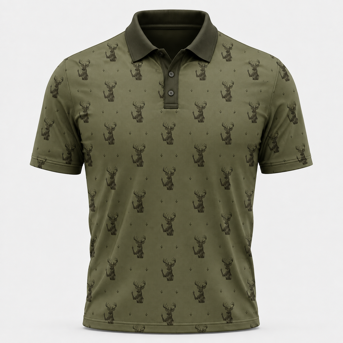 Deer Flipping Off Camo Olive  Polo Shirt VCP1018