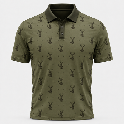 Deer Flipping Off Camo Olive  Polo Shirt VCP1018
