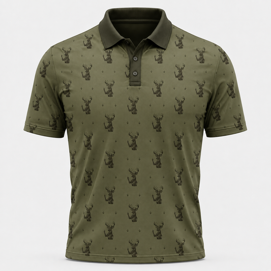 Deer Flipping Off Camo Olive  Polo Shirt VCP1018