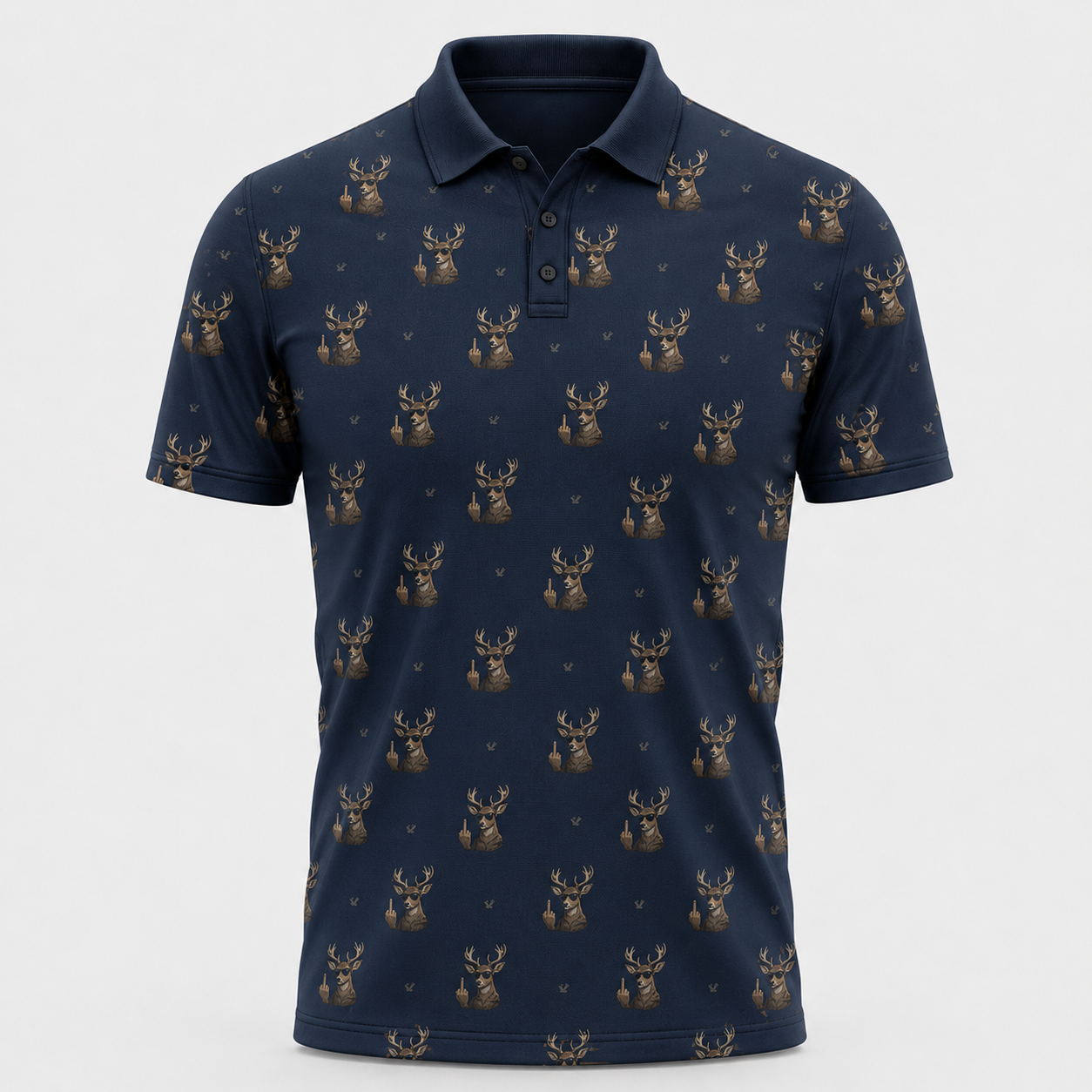 Deer Flipping Off Camo Navy Polo Shirt VCP1016