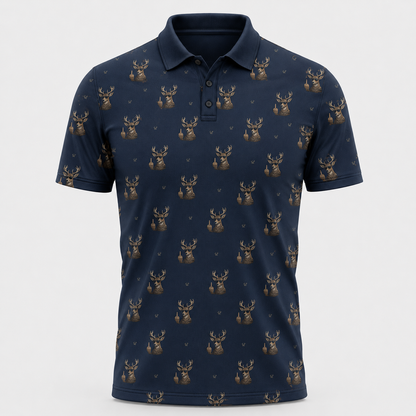 Deer Flipping Off Camo Navy Polo Shirt VCP1016