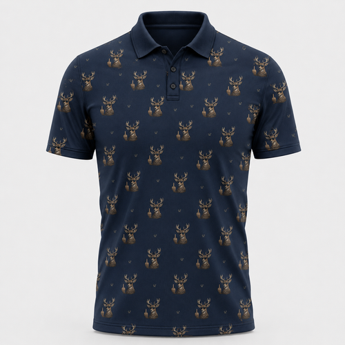Deer Flipping Off Camo Navy Polo Shirt VCP1016