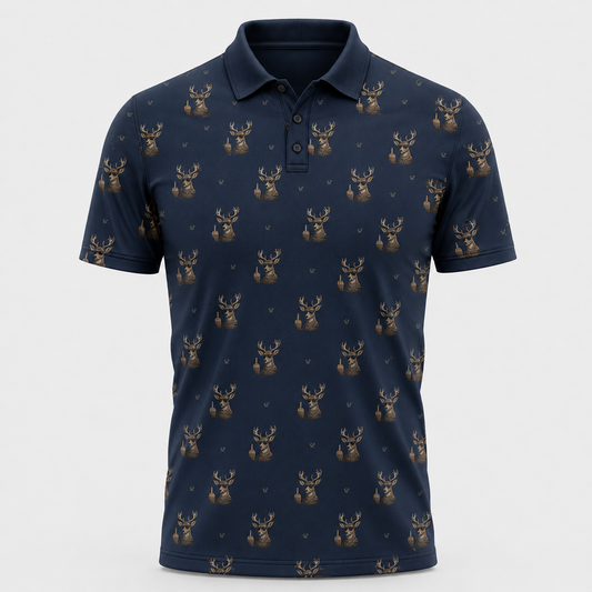 Deer Flipping Off Camo Navy Polo Shirt VCP1016