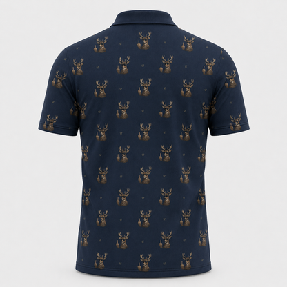 Deer Flipping Off Camo Navy Polo Shirt VCP1016