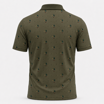 Mallard Duck Head Pattern Olive Polo Shirt VCP1019